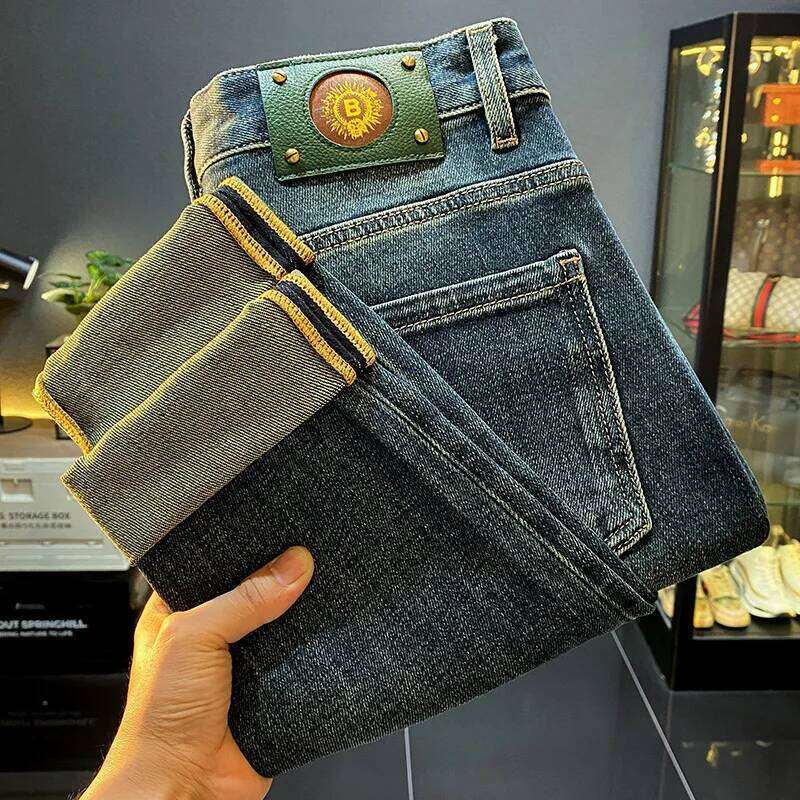 2024 New Autumn and Winter High-End Jeans Men's American Retro Washed Slim-Fitting Small Straight Casual Denim Tappered Pants