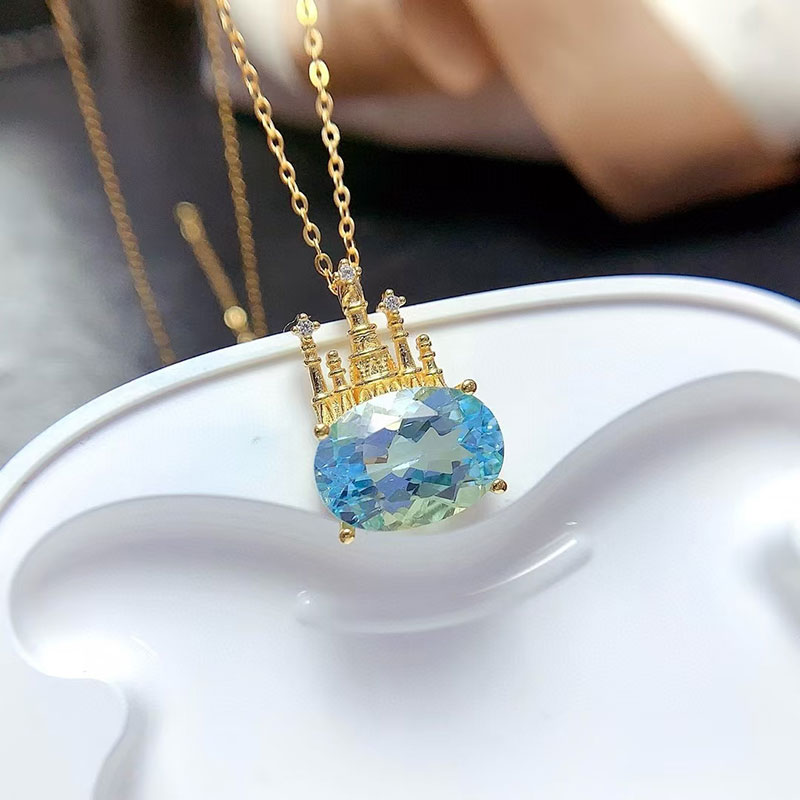 Real 925 silver pendant genuine topaz pendant 10mm*14mm natural topaz jewelry silver dreamlike castle pendant birthday gift for girlfriend