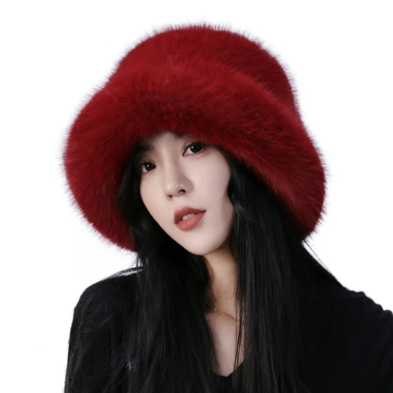 Winter Fluffy Fur Fisherman Hat For Women Solid Color Casual Bucket Hat Outdoor Plush Ear Protection Cap Warm Female Panama Caps 250808