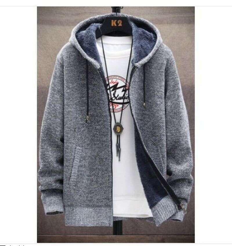 Men's Clothing Fleece Plus-Size Sweater Hooded Cardigan Zipper Knit Coat