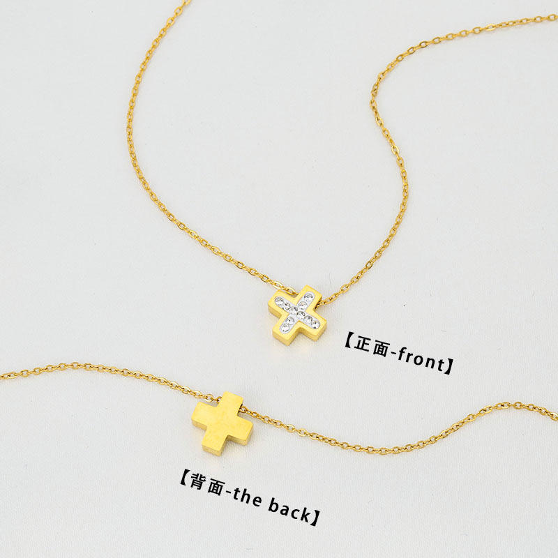 Gold Titanium Steel Cross Necklace for Women Autumn Winter High-end Light Niche Collarbone Chain Jewelry for Women