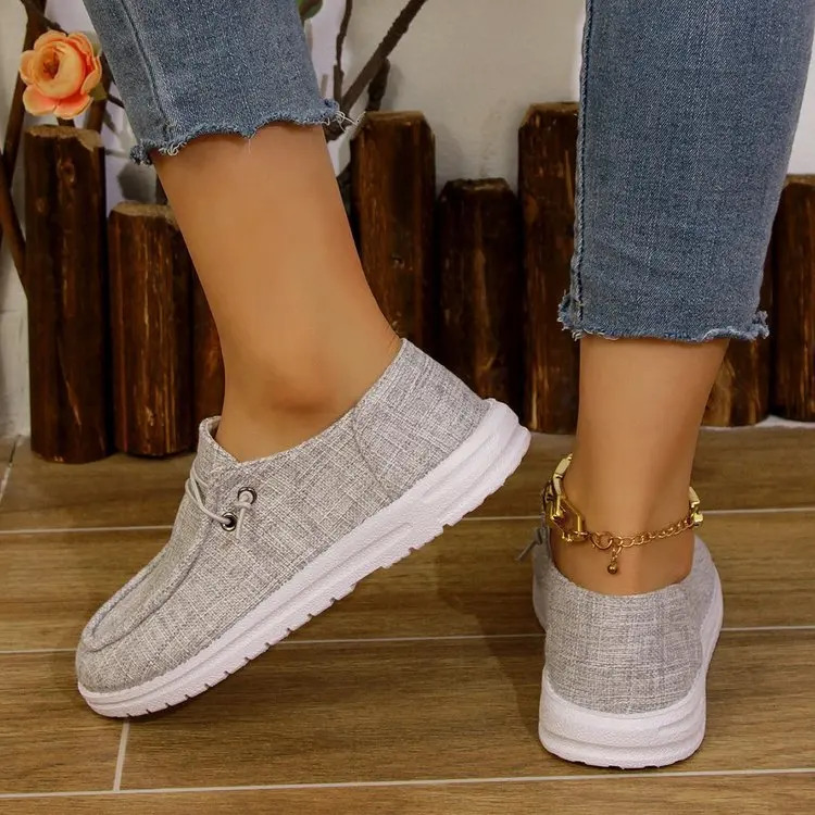 Plus Size 43 Womens Casual Flat Shoes Fashion Lace-up Round Toe Canvas Shoes Breathable Ladies Walking Sneakers Zapatos Mujer 250809
