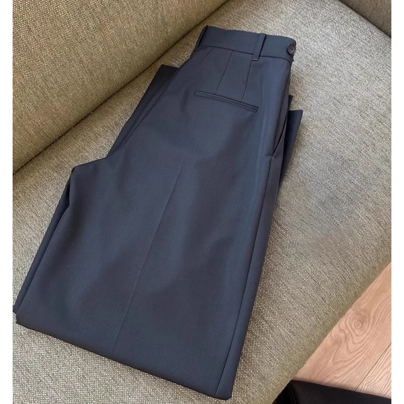 High Waist Straight Leg Italian Spun Wool Wide Suit Pants for Women Slimming Effect Eye Closed Recommendation 250808