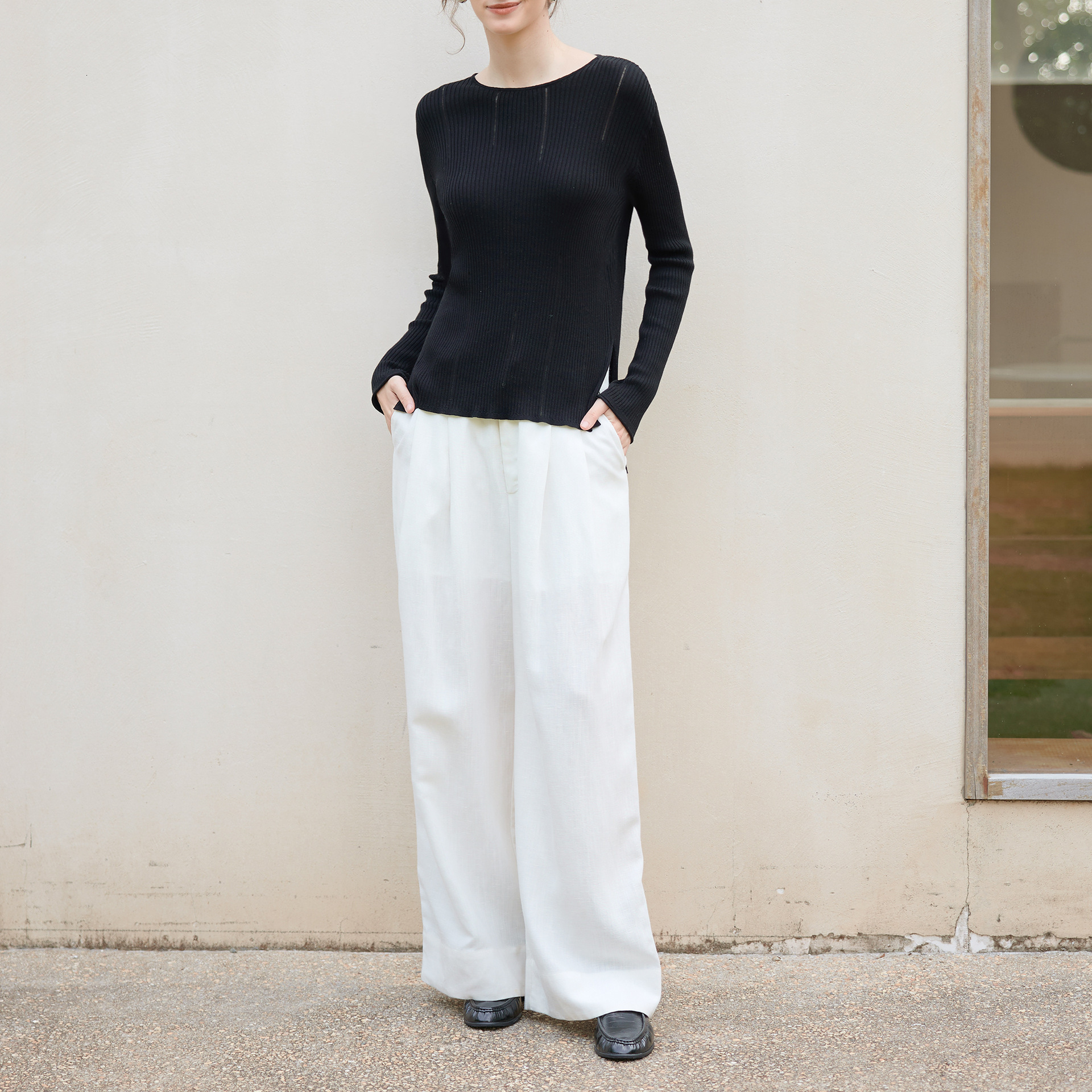 Tencel Wool Warm Long Sleeve Base Shirt Hollow Side Slit Design Knitted Sweater for Women Autumn Winter New Inner Wear