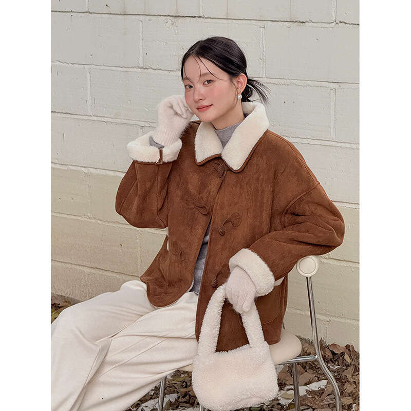 Retro imitation lamb fur coat, women's winter new fur one-piece top