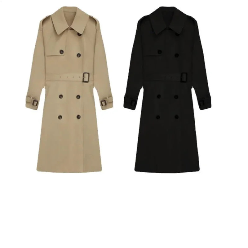 Womens Trench Jacket Medium-length Khaki Loose-fit British Style Over-knee Jacket Fashionable Womens Clothing 250815