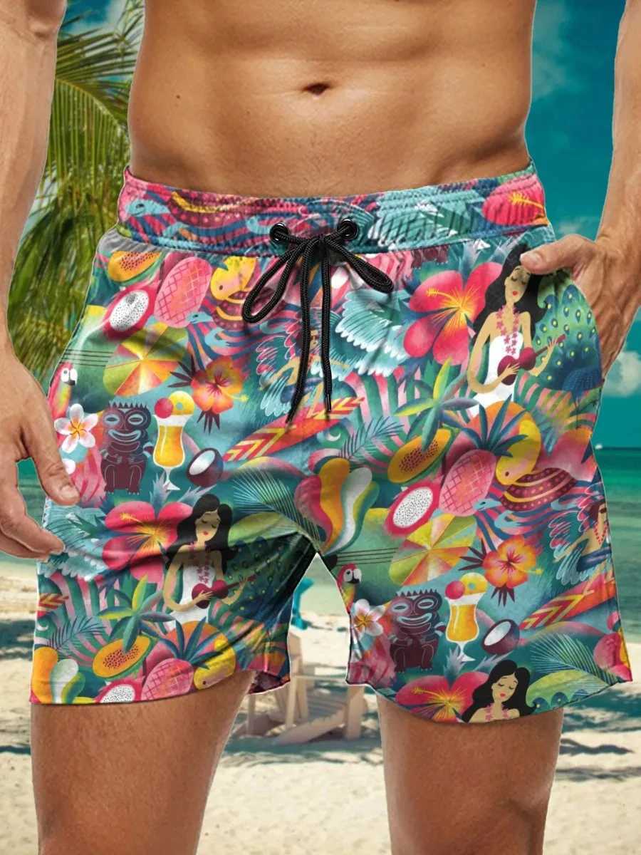 Mens Hawaiian Swim Trunks 3D Floral Print Beach Shorts Quick Dry Outdoor Leisure Sports Shorts Swimwear Fashion Mens Shorts Y250814