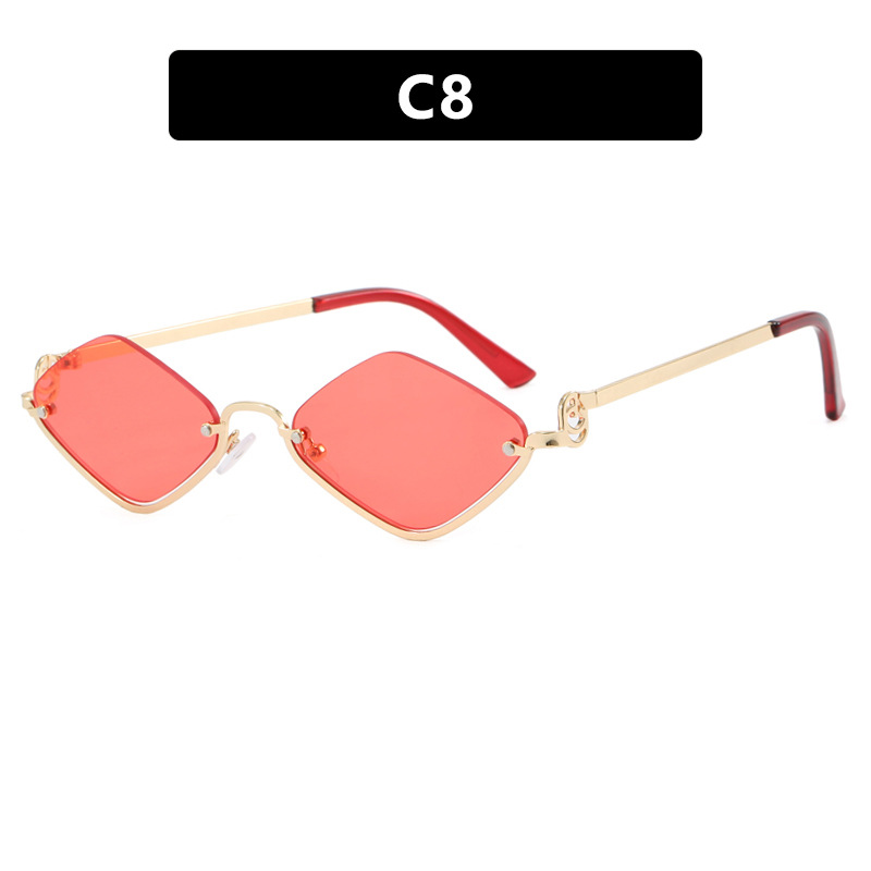 2025 New Arrival Unisex Semi Rimless Diamond Shaped Small Frame Metal Sunglasses Trendy European American Simple Stylish UV Protective Sunwear