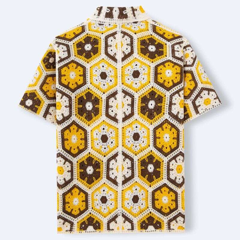 Men's Clothing National Style Heavy Crochet Sweater Summer Short Sleeve Polo Shirt