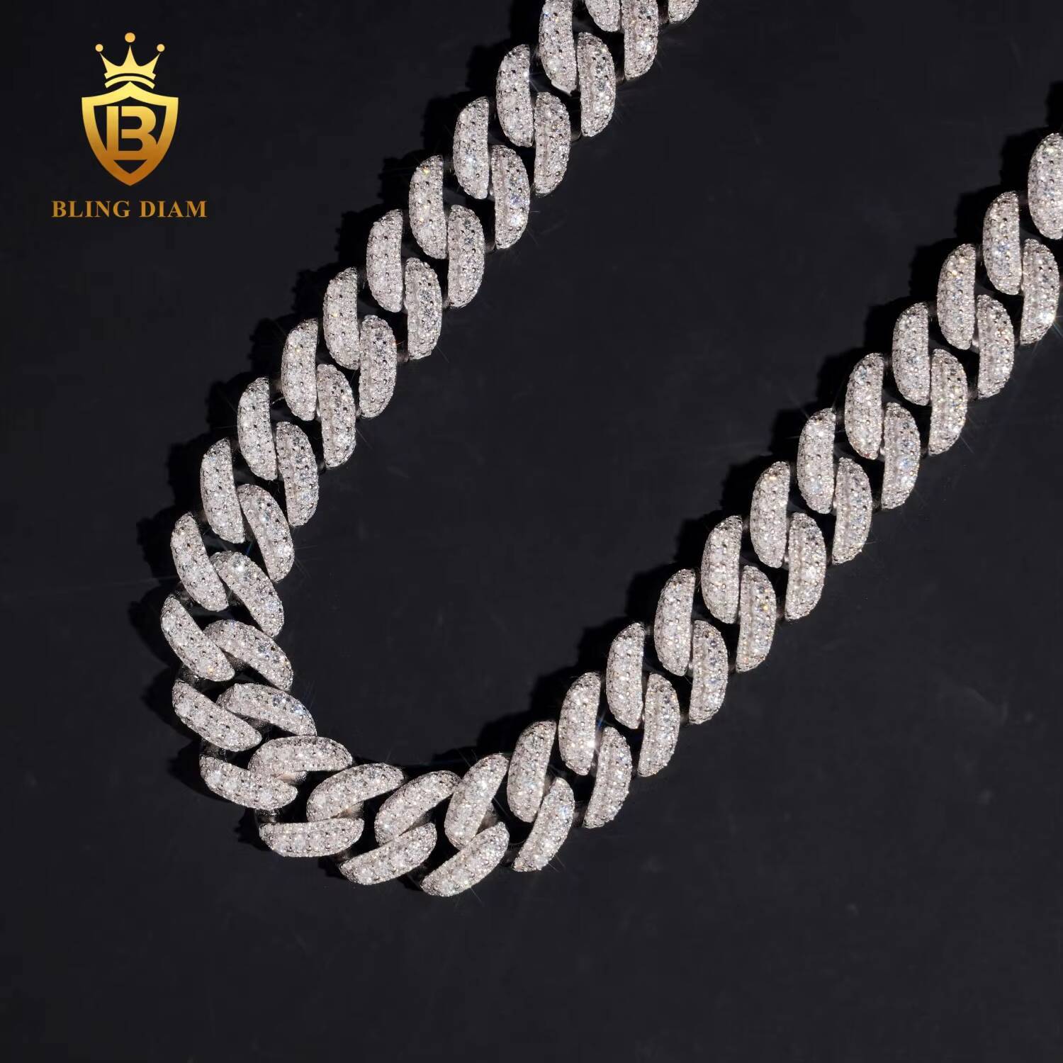 Trendy Wholesale VVS 13mm Moissanite Diamond 925 Sterling Silver Cuban Chain Necklace for Men and Women