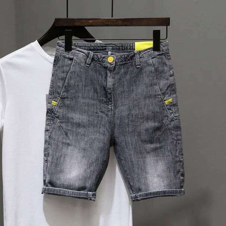 Fashion Trendy Summer Korean Clothing Cowboy Streetwear Casual Denim Knee Length Stretch embroidered Shorts for Men