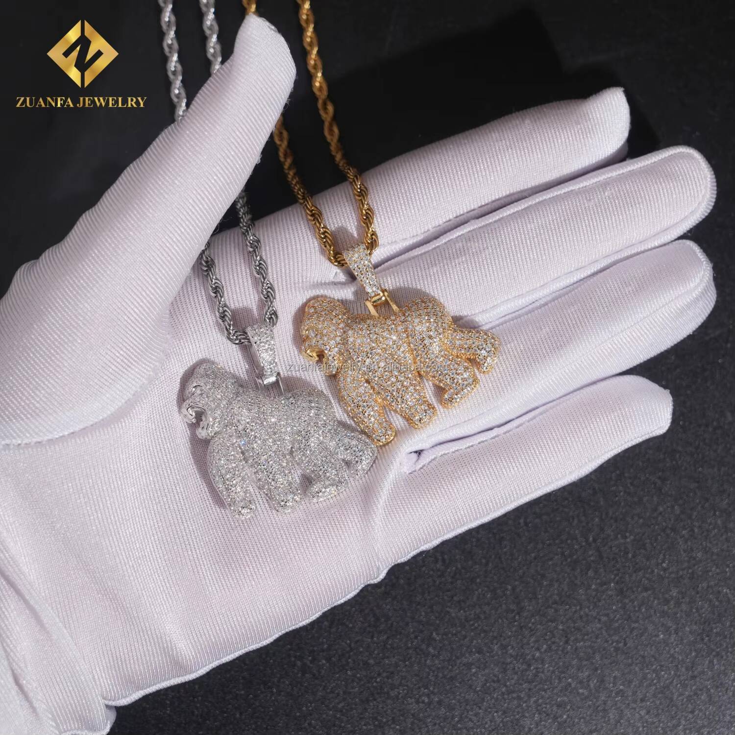 Drop Shipping Ship From USA Local Stock GRA Certificate Iced Out Hip Hop Jewelry 925 Silver Moissanite Diamond Gorilla Pendant