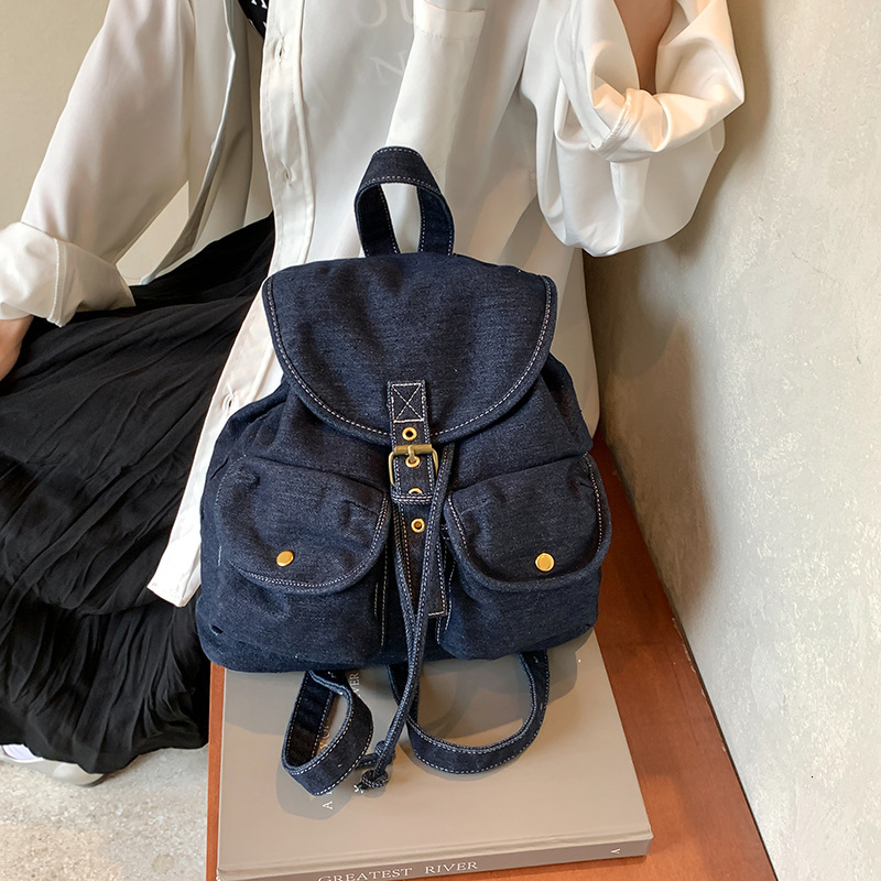 Autumn New Unisex Shoulder Bag Denim Women's Shoulder Bag New Large Capacity Multi Pocket Portable Bucket Bag Commuting Travel Backpack Autumn Ne
