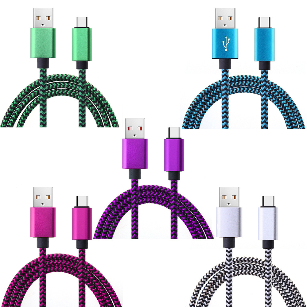 Fabric Braided Nylon 1m 2m 3m micro V8 type c usb Charger cable Cables Wire For Samsung Galaxy S10 S23 S24 Note 20 htc lg Andorid phone gps pc 15 16