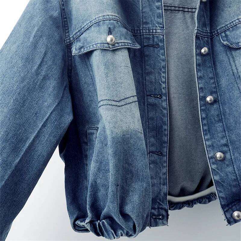 Spring Autumn Vintage Blue Big Pocket Denim Women Cowboy Outerwear Chaquetas Mujer Elastic Waist Jeans Jacket Coat Female
