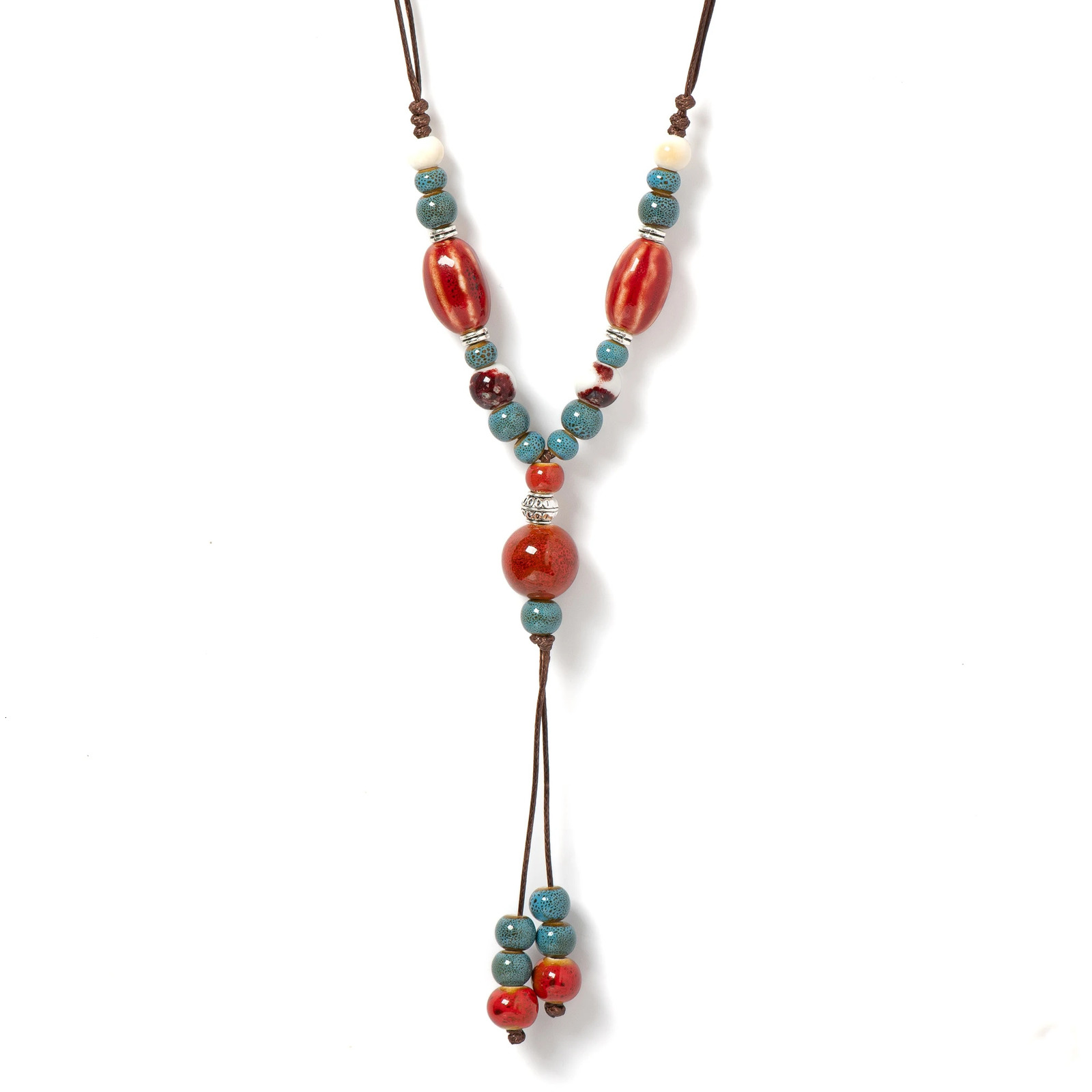 Handmade Red Long Watermelon Ceramic Necklace Vintage Pendant Jewelry Adjustable Fashion Accessory for Women Gifts 1115 250811