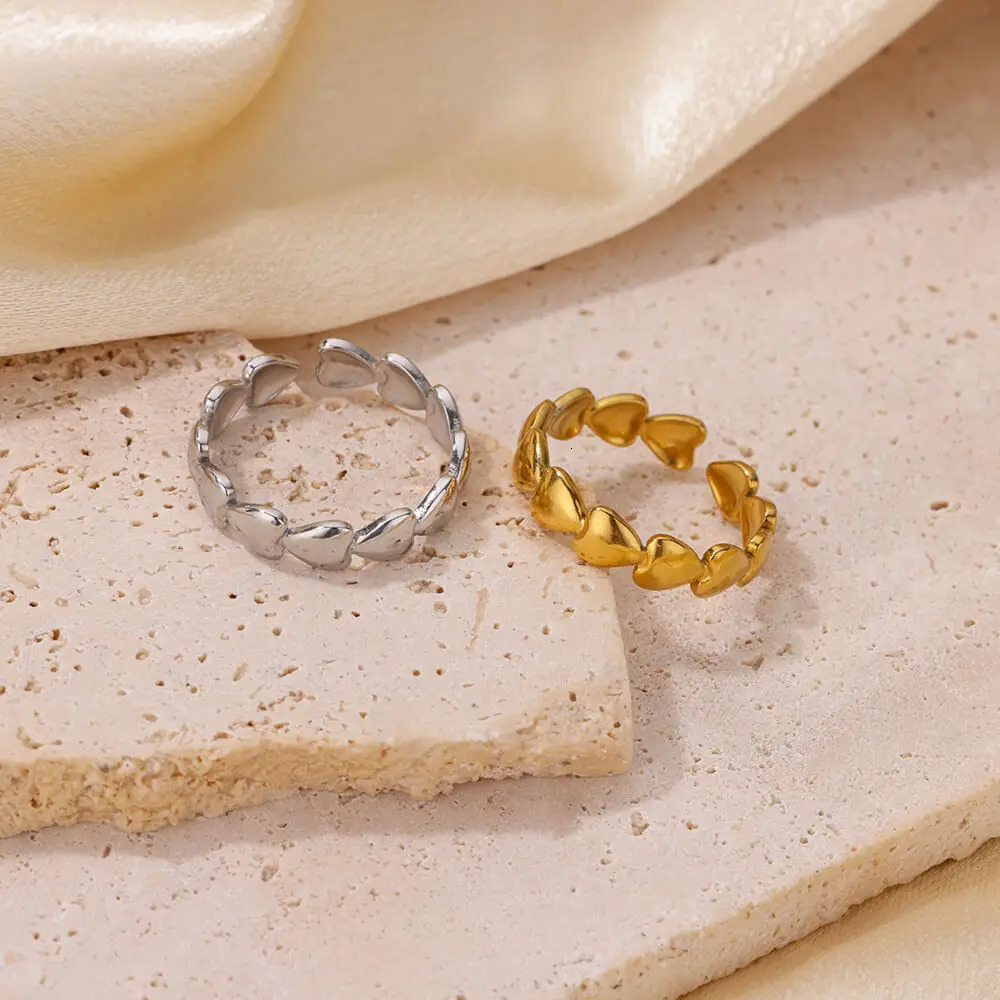 Stainless Steel Heart Rings For Women Opening Adjustable Gold Color Ring Wedding Couple Christmas Jewelry Party Gifts 250811