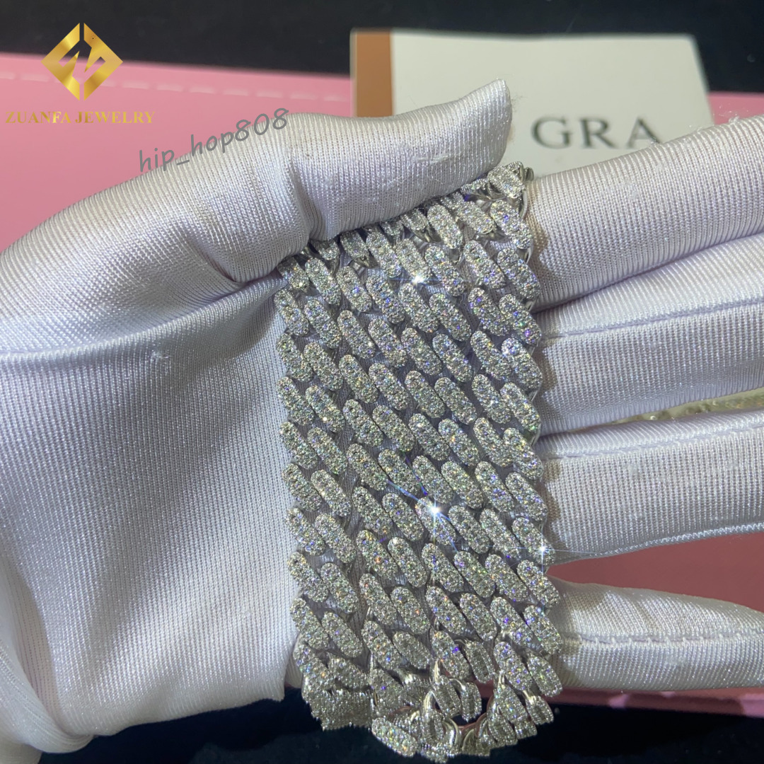 Fashion 10mm Cuban Chain Moissanite Cuban Link Chain Necklace Bracelet Men HipHop Iced Out Diamond 925 Sterling Silver with GRA