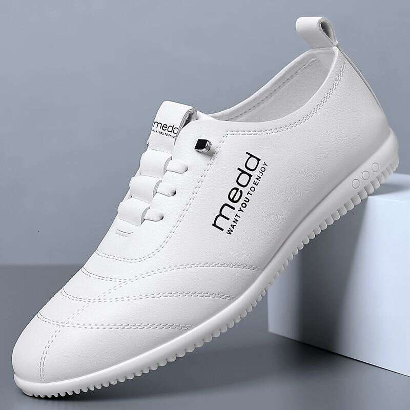 2025 Autumn New Business Casual Men's Leather Soft Sole Set, White Shoes, Le Fu Shoes