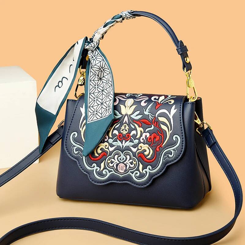 Fashion Embroidery Shoulder Women Designer High Quality Leather Handbag Purse Ladies Small Crossbody Messenger Bag Female