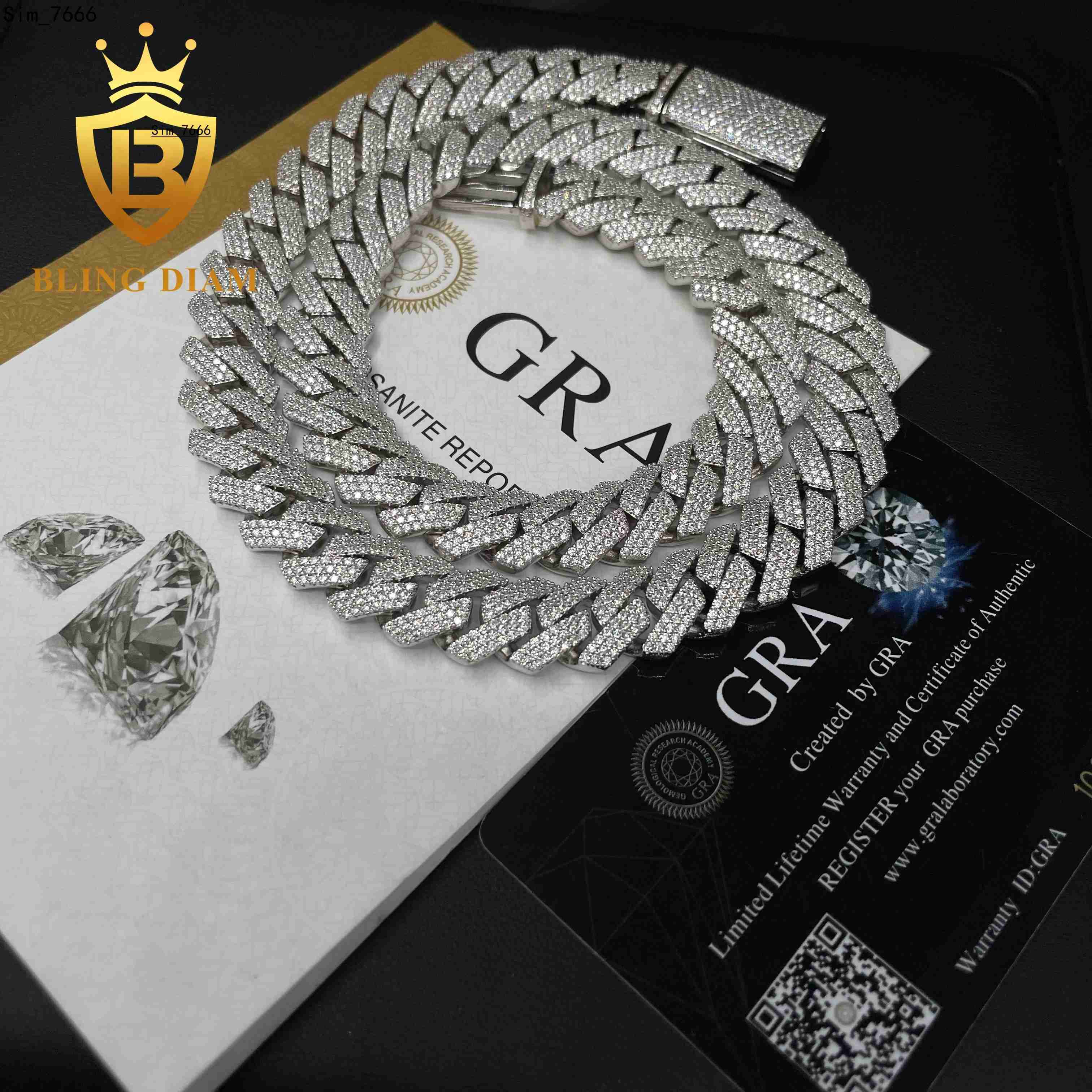 Wholesale Price 14mm Hip Hop Jewelry Diamond GRA Certified Moissanite Iced Out Cuban Link Chain S925 Necklace