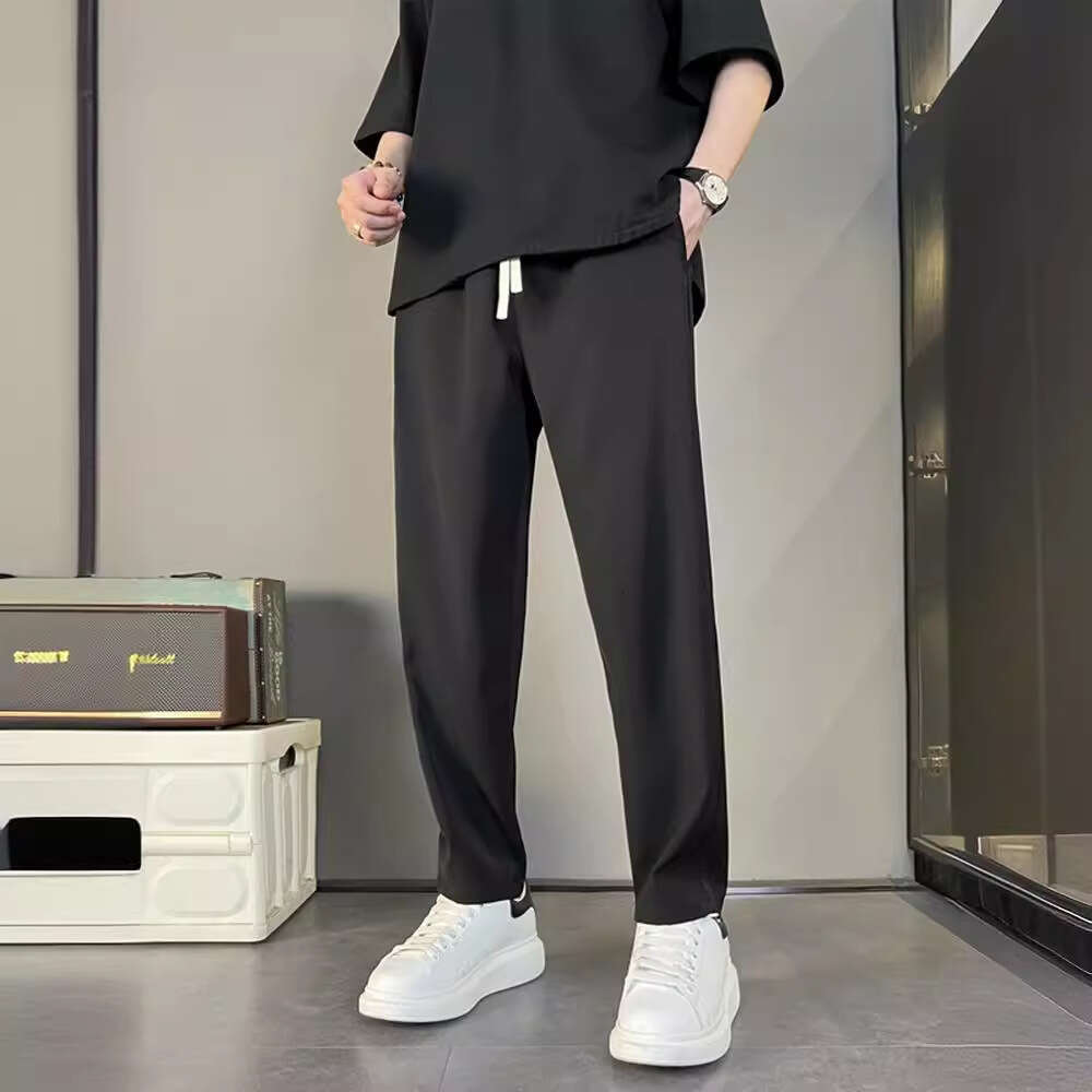 Summer New Style Draped Dress For Men, Silky Smooth, Wrinkle-Resistant, Casual Straight-Leg Trousers, Slightly Tapered, Versatile Long Pants B5