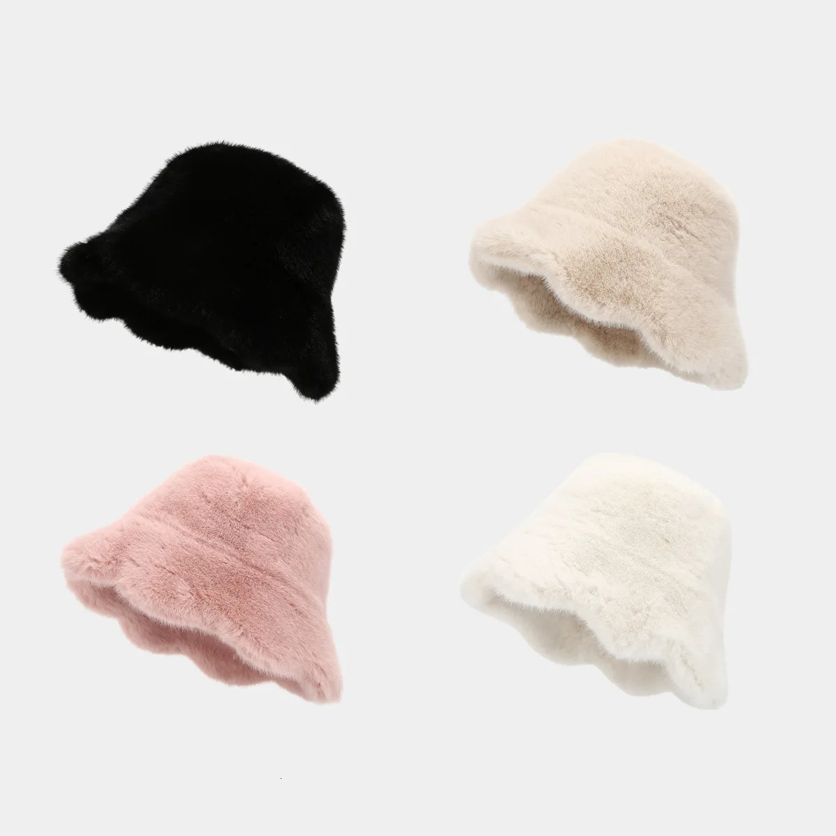 Fluffy Faux Fur Bucket Hats Women Rabbit Fur Warm Thick Plush Winter Hat Lady Fashion Panama Furry Fisherman Cap Y2k 250808