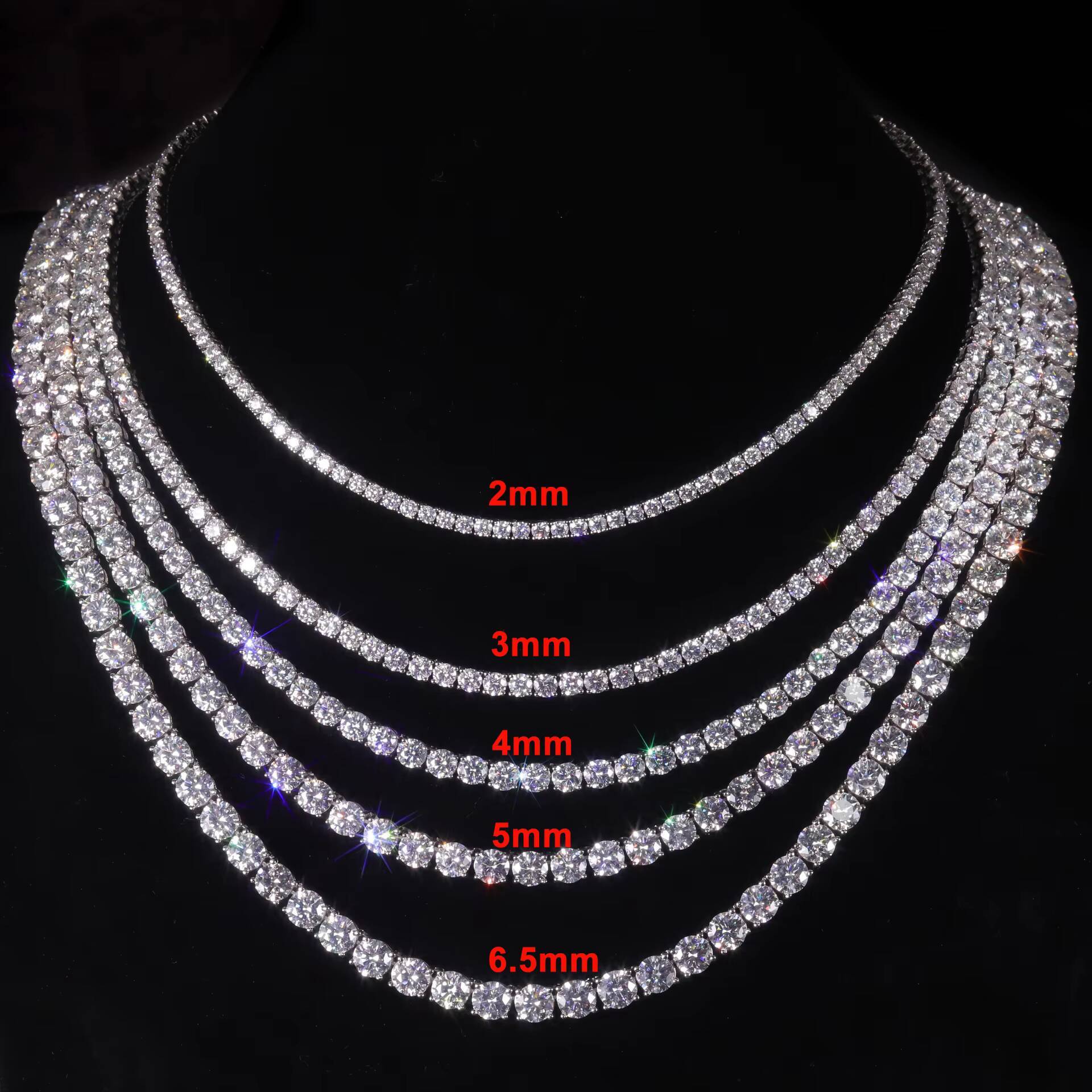 Wholesale 2mm 3mm 5mm 10k Gold Plated 925 Sterling Silver Women Mens Necklace Vvs Moissanite Tennis Chain
