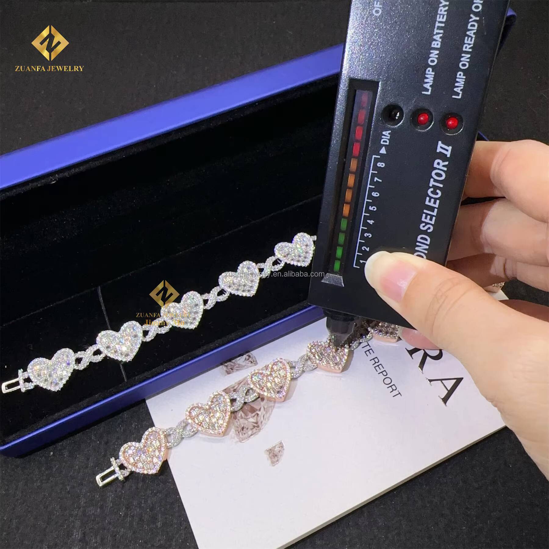 Best Selling Shining Fire Jewelry Rapper 925 Sterling Silver 14mm Man Hip Hop Iced Out Moissanite Diamond Heart Cuban Bracelet