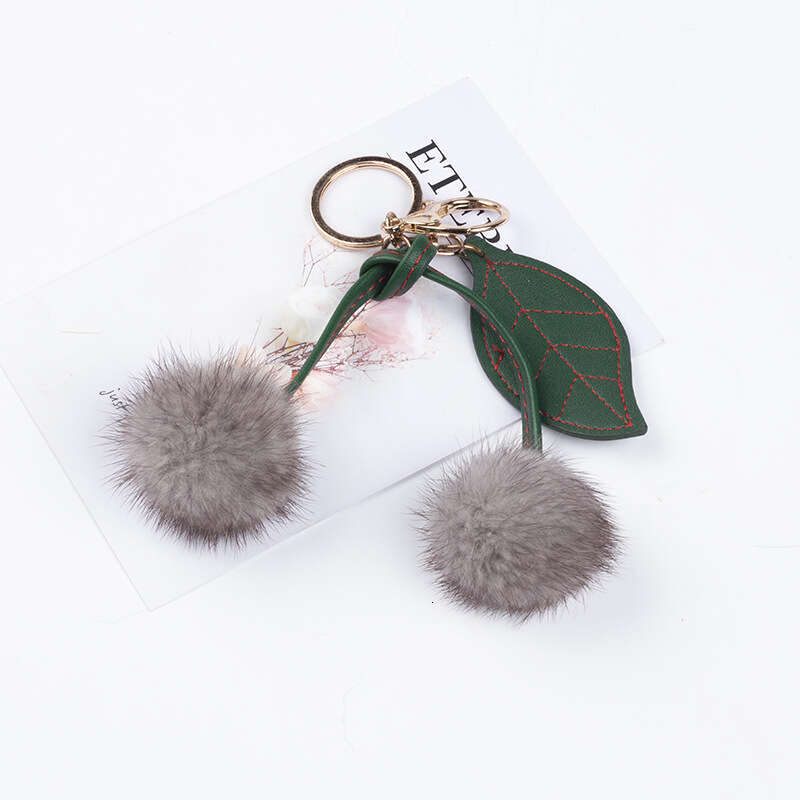 Mink Cherry Phone Accessories Car Keychain Creative Fur Plush Hanging Ornament Bag Pendant