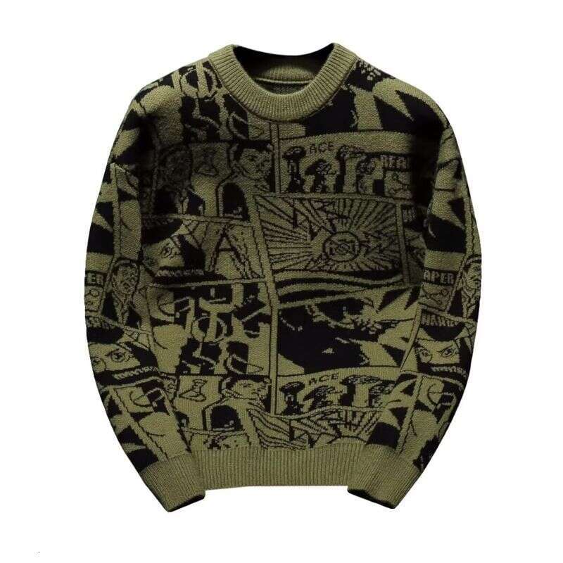 Men's Cartoon Jacquard Trendy Brand Bottoming Shirt Long Sleeve Inner Top 2024 New Autumn And Winter Loose Sweater
