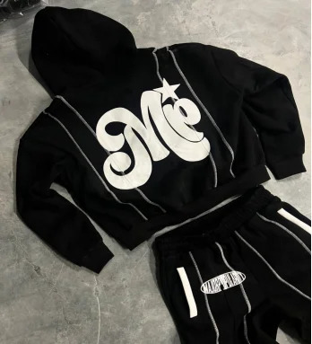 Casual trend splicing n hoodie sports twopiece set y2k hiphop loose fit and bodybuilding straight leg pants 250815