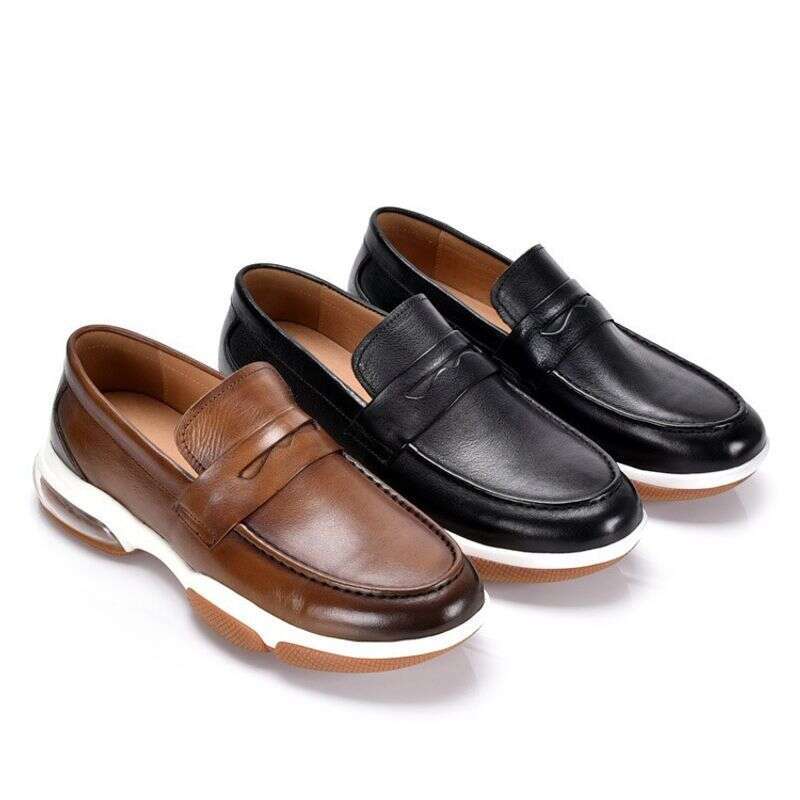 Men's Summer Genuine Breathable British Versatile Air Cushion Shoe Set, Casual Leather Shoes, One Foot Slip Loafers