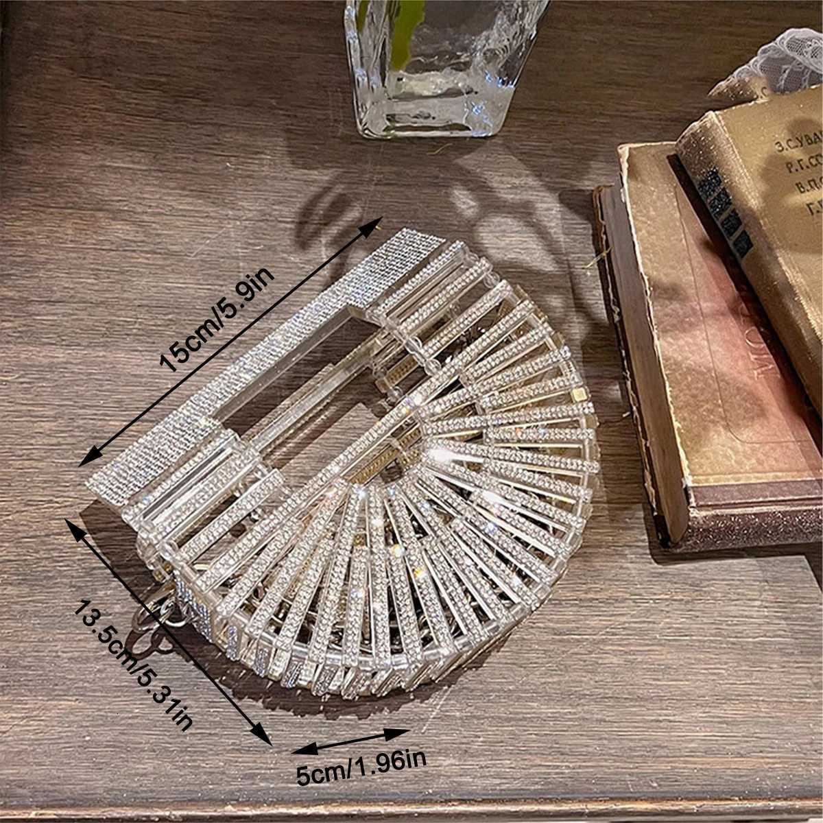 JIOMAY Half Moon Rhinestone Bag Hollowed Out Diamond Basket Wallet Box Shaped Mini Sparkling Banquet Bag Fashion Wedding Bags Z250815