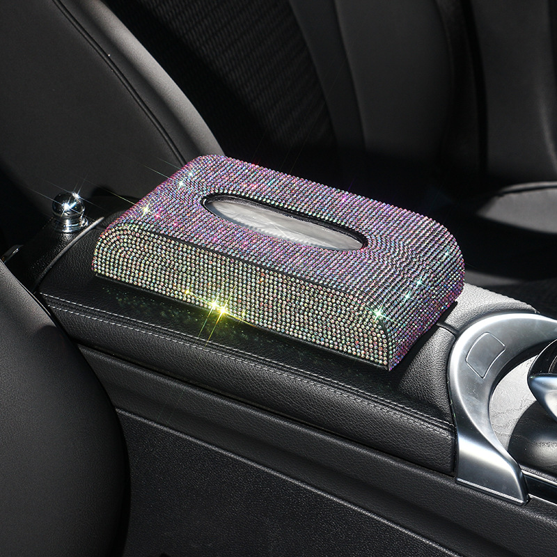 Car-mounted multi-color diamond-encrusted tissue box