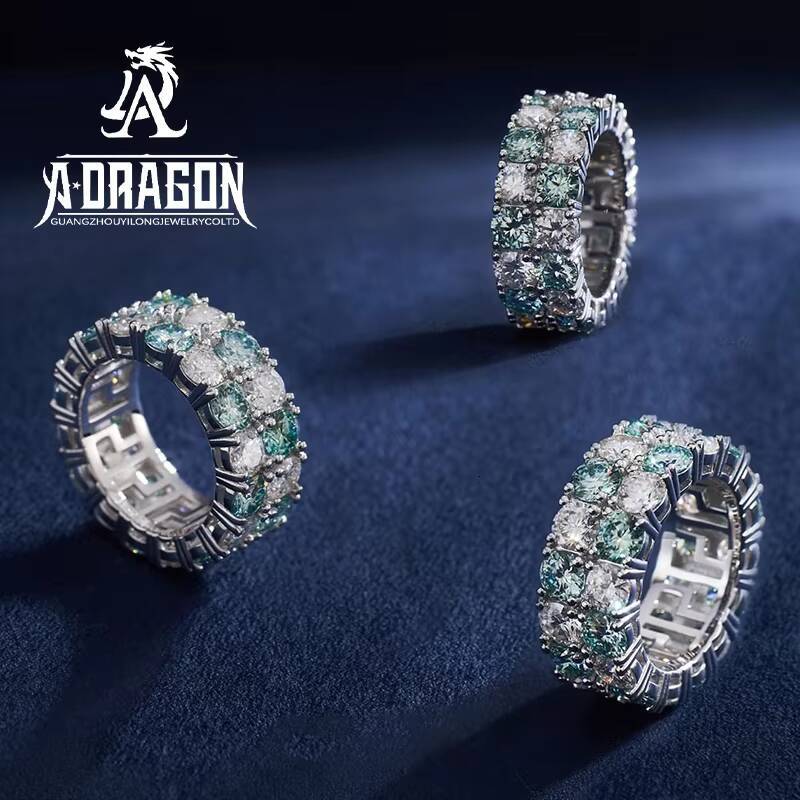 VVS Moissanite Hip Hop Dia Bling Rectangular Gold Plated Sterling Sier Finger Band Ring Jewelry Fine for Men