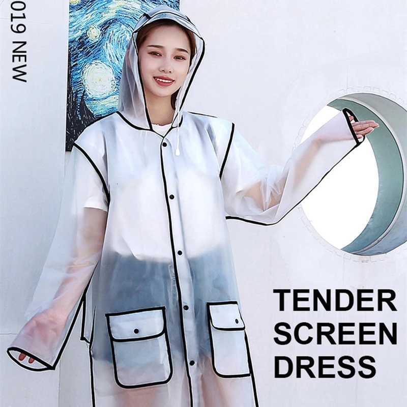 Fashion Women Transparent EVA Clear Raincoat Man Travel Waterproof Rainwear Adult Poncho Outdoor Rain Coat Long Raincoat Y250814