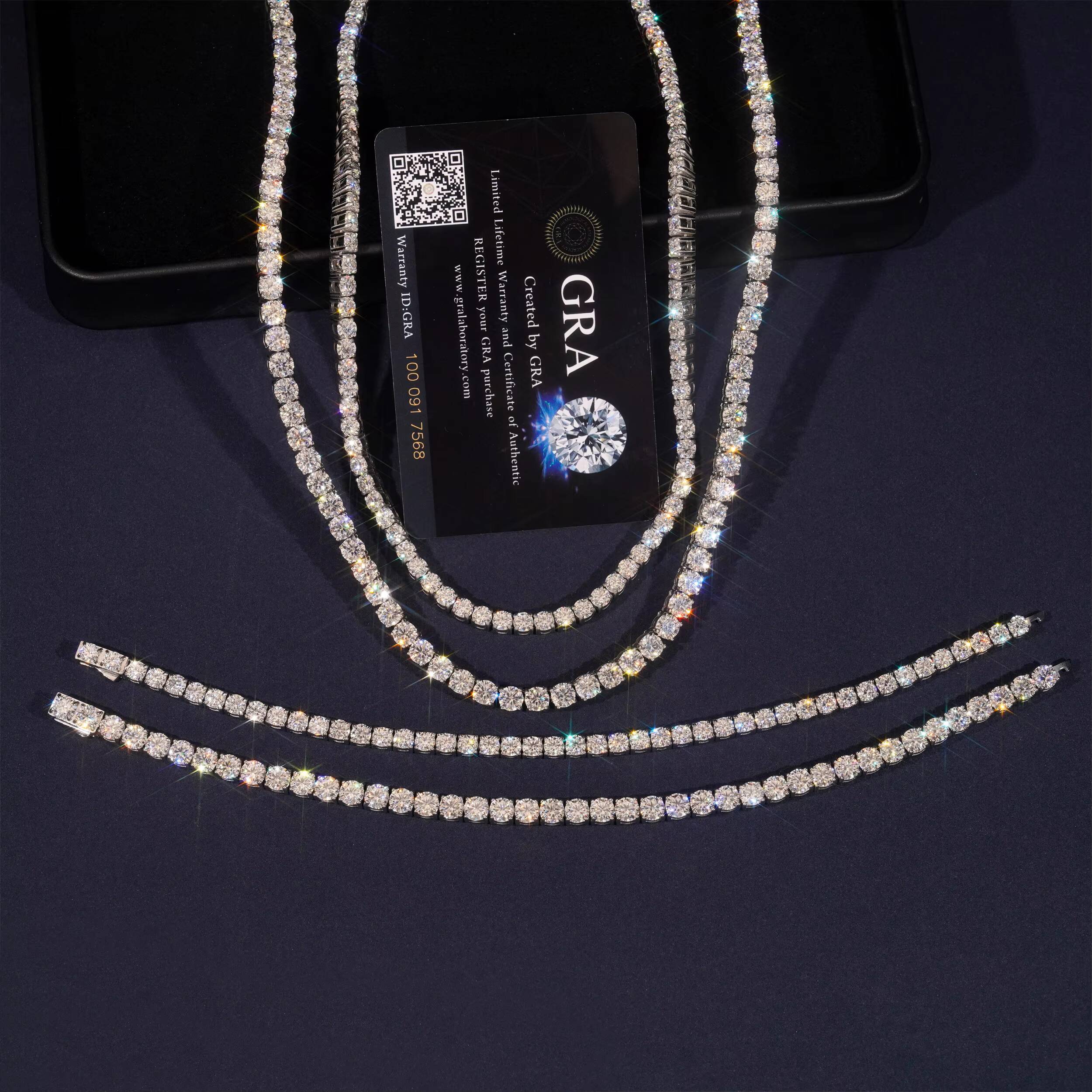 3mm 4mm Tennis Chain Stainless Steel Iced Out Moissanite Hip Hop Jewelry High Quality Diamond Pass Diamond test Necklace