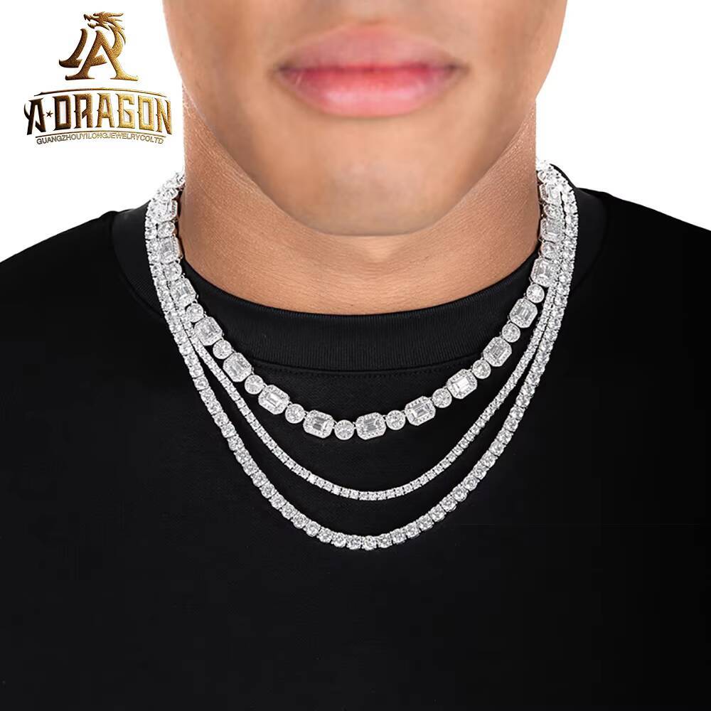 Pass Diamond Tester Gold Plated 5MM Moissanite Tennis Necklace Iced Out Round Brilliant Cut 925 Silver Tennis Link Chain