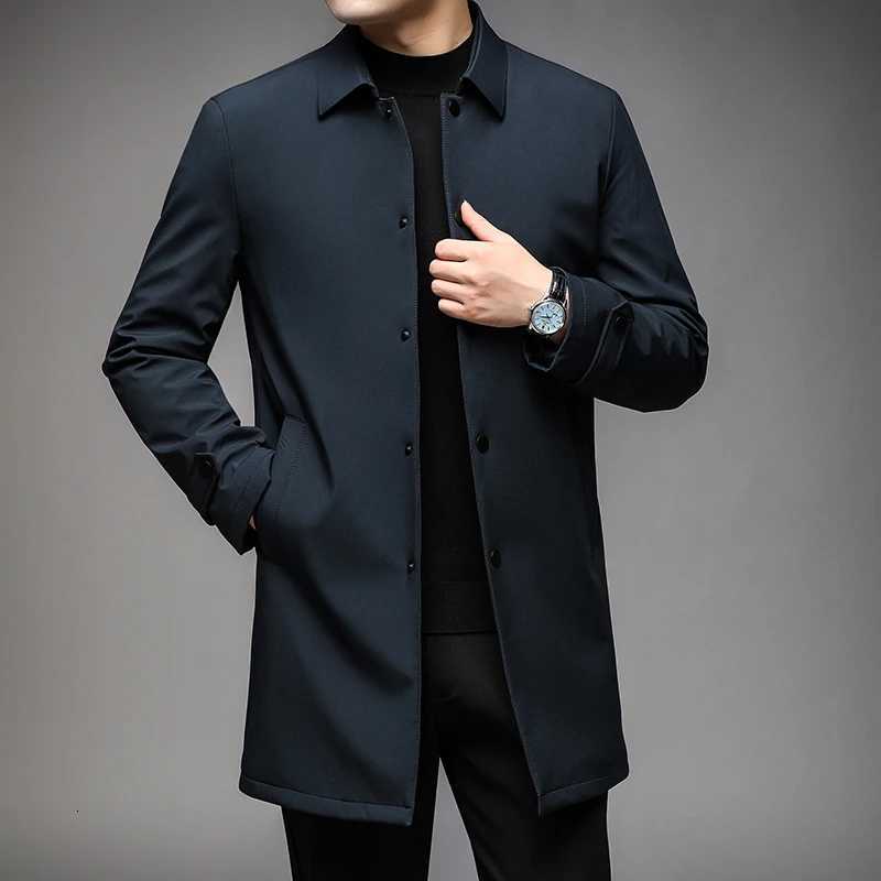 2025 Autumn Mens High-Quality Business Trench Coat Single-Breasted Trench Coat Men Long Casual Windbreakers Good Quality Jacket W250815