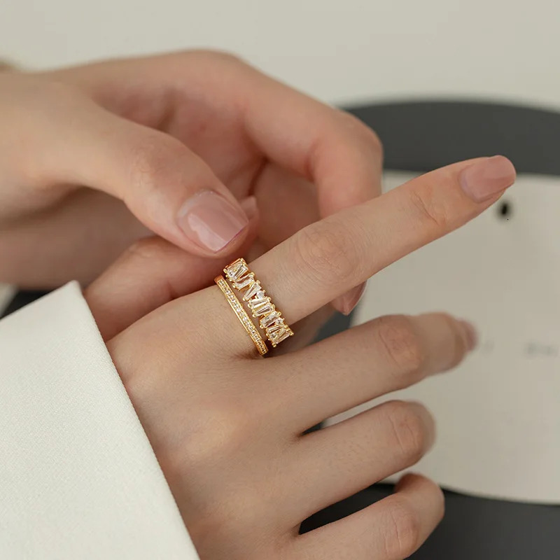 Exquisite Zircon Double Student Opening Rings for Woman Korea Fashion Gothic Finger Jewelry Wedding Party Girl Sexy Ring 250811