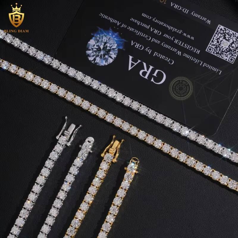 Hot Sale GRA Certificate Hip Hop 925 Sterling Silver 3mm Tennis Necklace Bracelet VVS Moissanite Tennis Chain