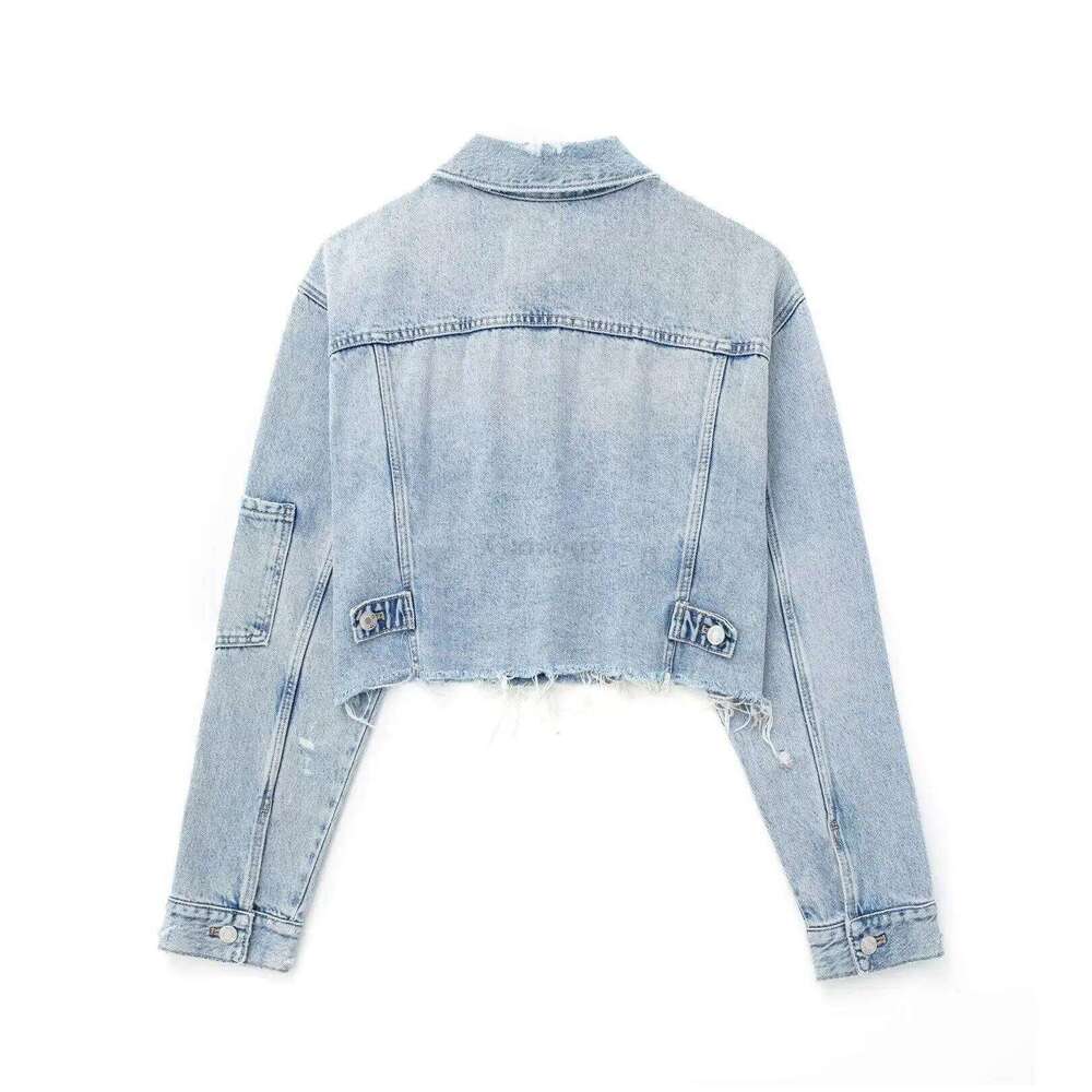 Designer Clothing 2025 Vintage Casual Crop Outwear Female Single Breasted Pocket Coat 2025 Spring Women Worn-Out Short Denim Jacket Lapel