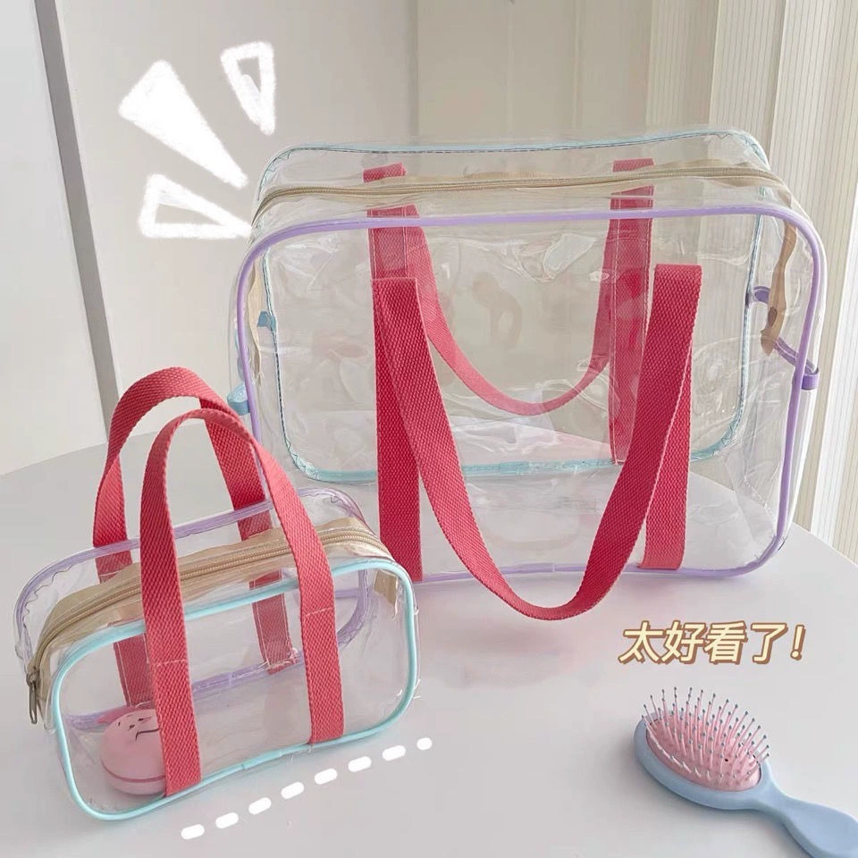 Fashionable and lightweight PVC double-layer makeup bag large-capacity dry-wet separation makeup storage bag cosmetics toiletry bag double-layer bathi