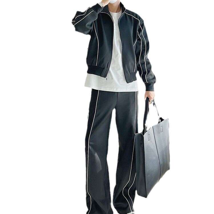 High-End Cool Casual Sports Suit For Men Loose Design Cardigan Jacket Wide-Leg Pants Two-Piece Set Trendy B5