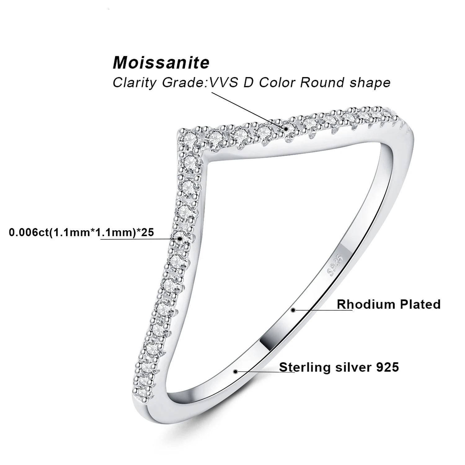 JewelryPalace D Color Round Cut 925 Sterling Silver V Shape Stackable Wedding Ring for Woman Yellow Rose Gold Plated 250807