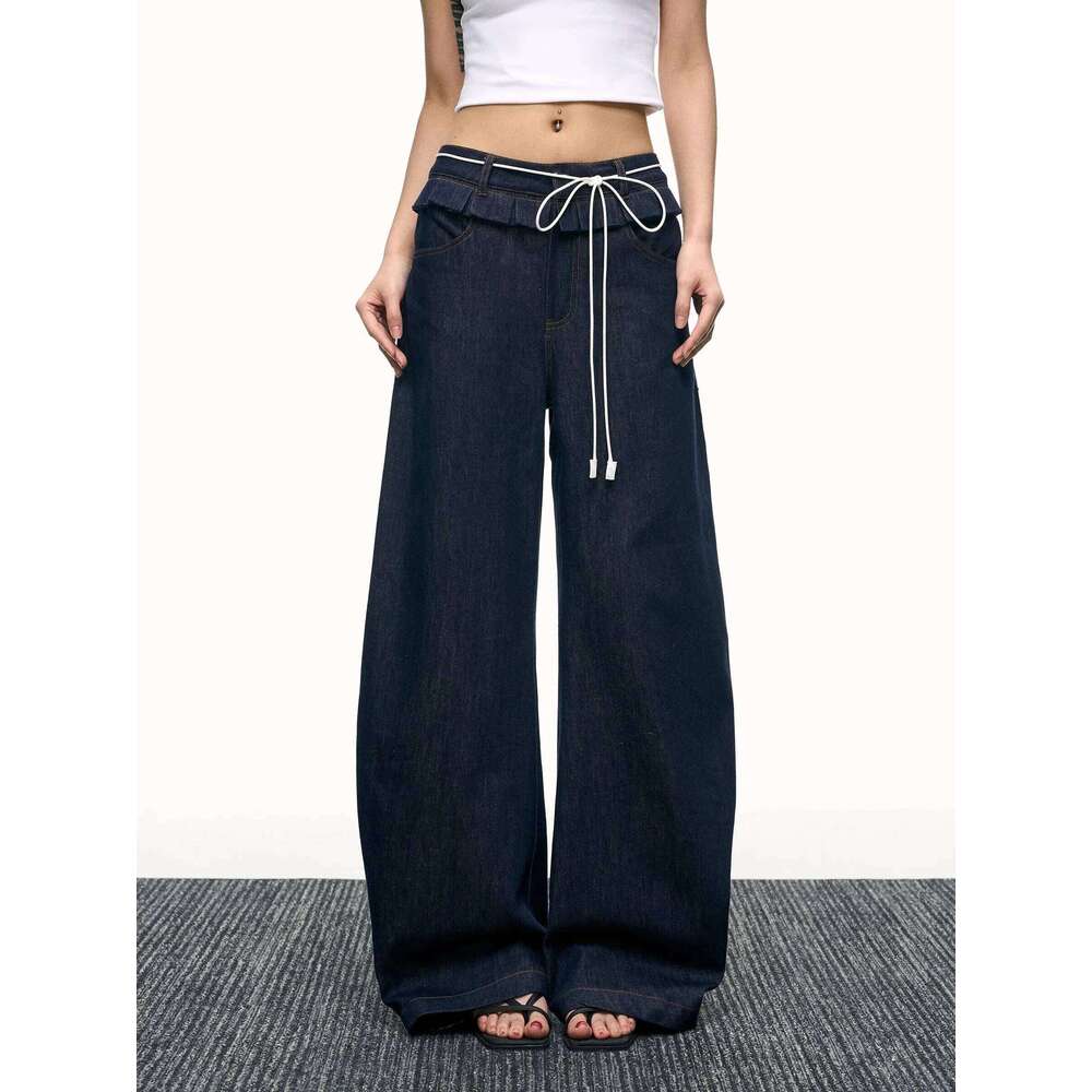 Retro Street Style Wide Leg Niche Design Floor Length Pants High Waisted Loose Jeans For Women