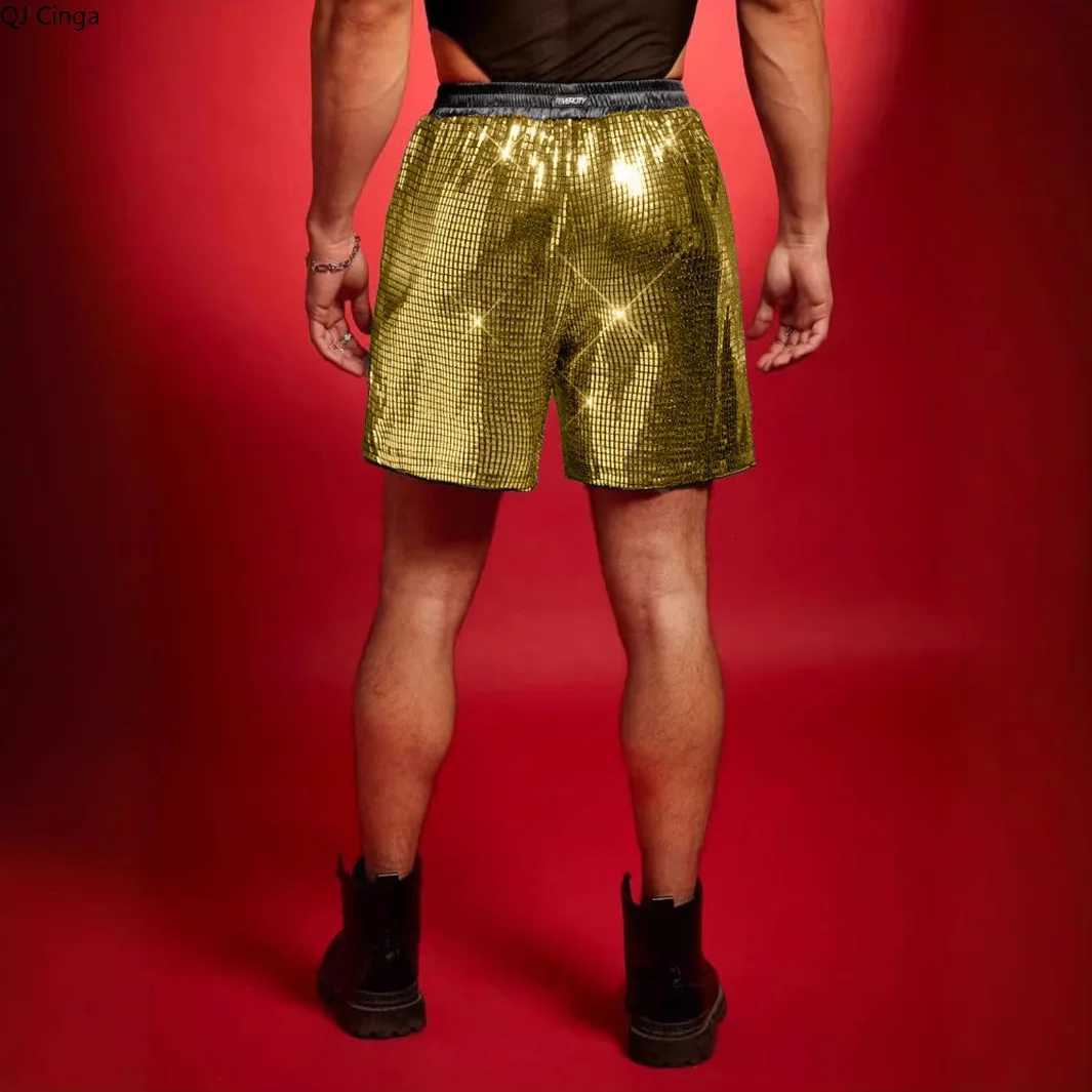 New Summer Mens Gold Plaid Drawstring Shorts Silver Casual Sports Shorts Burgundy Knee-length Pants. Y250814