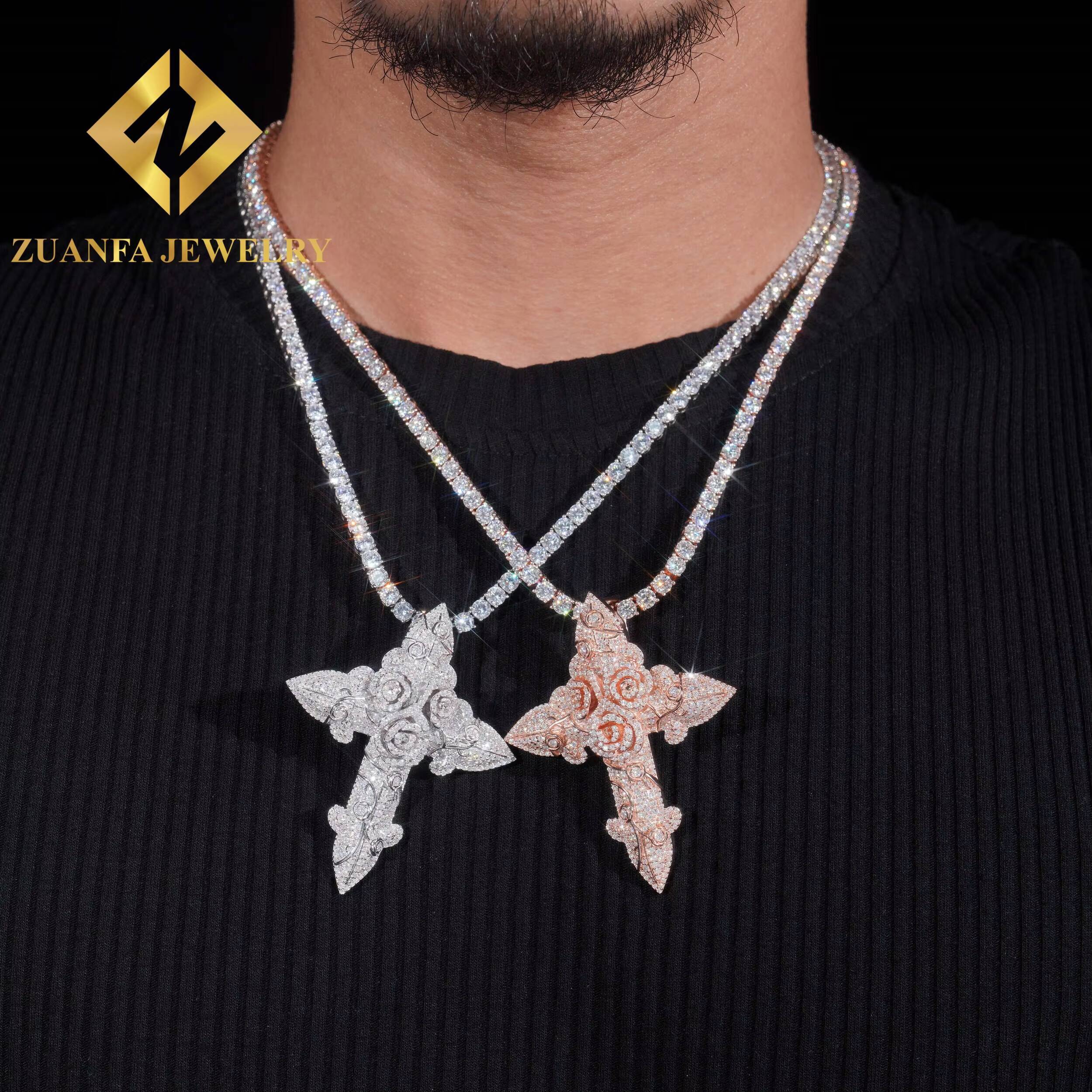 Beatiful Hip Hop 925 Silver Moissanite Cross Pendant Jewelry Fine Ice Out Pendant Unisex
