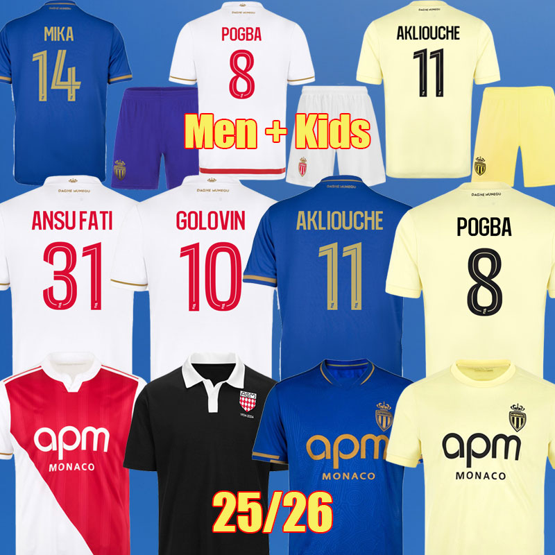 2025 2026 Monacos maillots POGBA Soccer Jerseys home BEN SEGHIR BALOGUN AKLIOUCHE 25 26 Men MINAMINO maillot de foot EMBOLO Flocage MIKA ZAKARIA Jersey